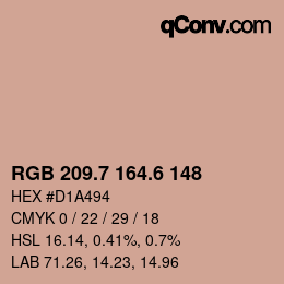 カラーコード: RGB 209.7 164.6 148 | qconv.com