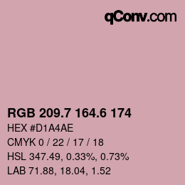 カラーコード: RGB 209.7 164.6 174 | qconv.com