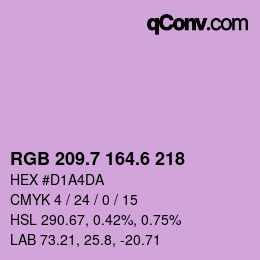 カラーコード: RGB 209.7 164.6 218 | qconv.com