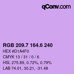 カラーコード: RGB 209.7 164.6 240 | qconv.com