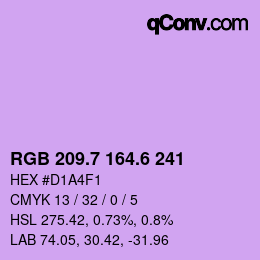 カラーコード: RGB 209.7 164.6 241 | qconv.com