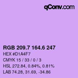 カラーコード: RGB 209.7 164.6 247 | qconv.com