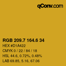 カラーコード: RGB 209.7 164.6 34 | qconv.com
