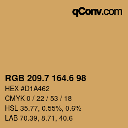 カラーコード: RGB 209.7 164.6 98 | qconv.com