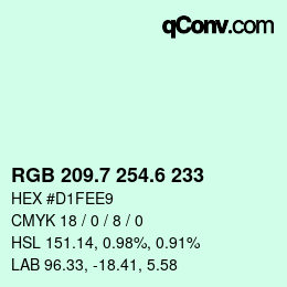 カラーコード: RGB 209.7 254.6 233 | qconv.com