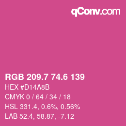 カラーコード: RGB 209.7 74.6 139 | qconv.com
