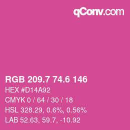カラーコード: RGB 209.7 74.6 146 | qconv.com