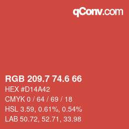 カラーコード: RGB 209.7 74.6 66 | qconv.com