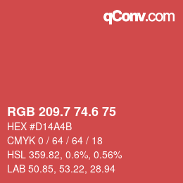 カラーコード: RGB 209.7 74.6 75 | qconv.com