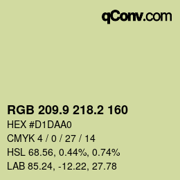 カラーコード: RGB 209.9 218.2 160 | qconv.com