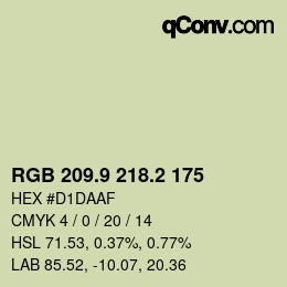 Farbcode: RGB 209.9 218.2 175 | qconv.com