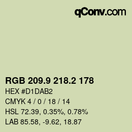 Color code: RGB 209.9 218.2 178 | qconv.com