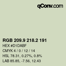 Color code: RGB 209.9 218.2 191 | qconv.com