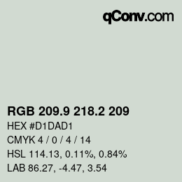 Color code: RGB 209.9 218.2 209 | qconv.com