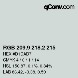 Color code: RGB 209.9 218.2 215 | qconv.com