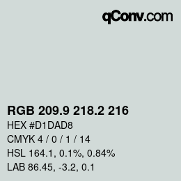 Color code: RGB 209.9 218.2 216 | qconv.com
