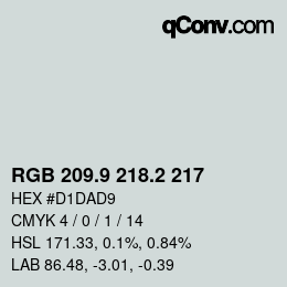 Color code: RGB 209.9 218.2 217 | qconv.com