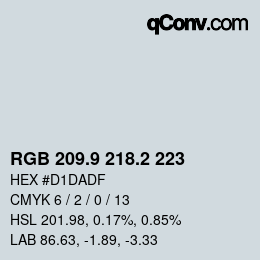 Color code: RGB 209.9 218.2 223 | qconv.com