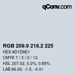 Color code: RGB 209.9 218.2 225 | qconv.com
