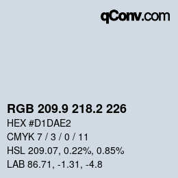 Color code: RGB 209.9 218.2 226 | qconv.com