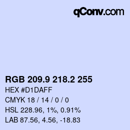 Color code: RGB 209.9 218.2 255 | qconv.com