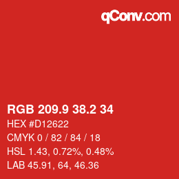 カラーコード: RGB 209.9 38.2 34 | qconv.com