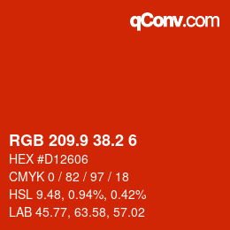 カラーコード: RGB 209.9 38.2 6 | qconv.com