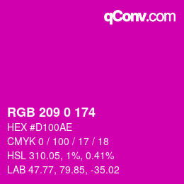 カラーコード: RGB 209 0 174 | qconv.com