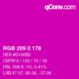 颜色代码: RGB 209 0 178 | qconv.com