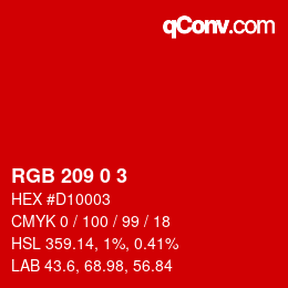 Color code: RGB 209 0 3 | qconv.com