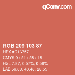 カラーコード: RGB 209 103 87 | qconv.com
