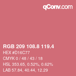 カラーコード: RGB 209 108.8 119.4 | qconv.com