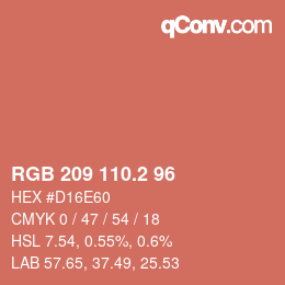 カラーコード: RGB 209 110.2 96 | qconv.com