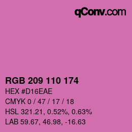 カラーコード: RGB 209 110 174 | qconv.com