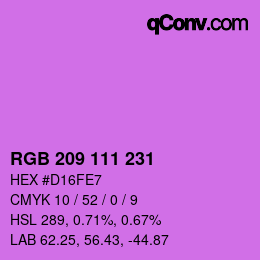 颜色代码: RGB 209 111 231 | qconv.com