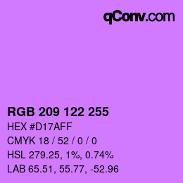Color code: RGB 209 122 255 | qconv.com