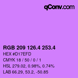 カラーコード: RGB 209 126.4 253.4 | qconv.com