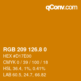 カラーコード: RGB 209 126.8 0 | qconv.com