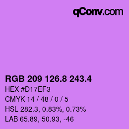 カラーコード: RGB 209 126.8 243.4 | qconv.com