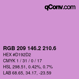 カラーコード: RGB 209 146.2 210.6 | qconv.com