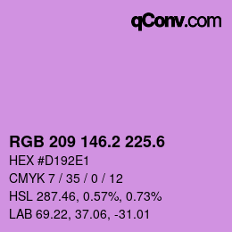 カラーコード: RGB 209 146.2 225.6 | qconv.com