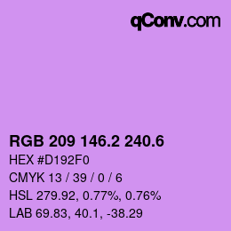カラーコード: RGB 209 146.2 240.6 | qconv.com