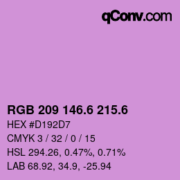 カラーコード: RGB 209 146.6 215.6 | qconv.com