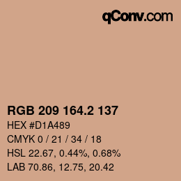 カラーコード: RGB 209 164.2 137 | qconv.com