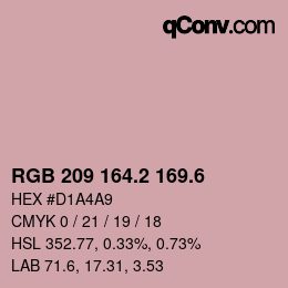 カラーコード: RGB 209 164.2 169.6 | qconv.com