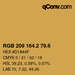 カラーコード: RGB 209 164.2 79.6 | qconv.com