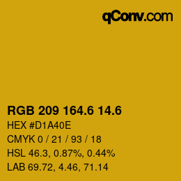 カラーコード: RGB 209 164.6 14.6 | qconv.com