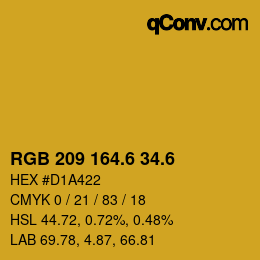 カラーコード: RGB 209 164.6 34.6 | qconv.com