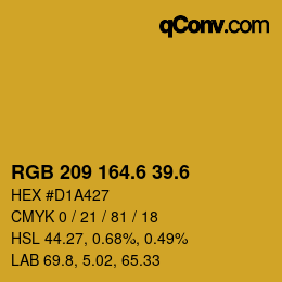 カラーコード: RGB 209 164.6 39.6 | qconv.com