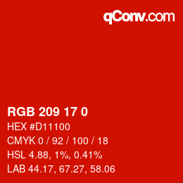 颜色代码: RGB 209 17 0 | qconv.com